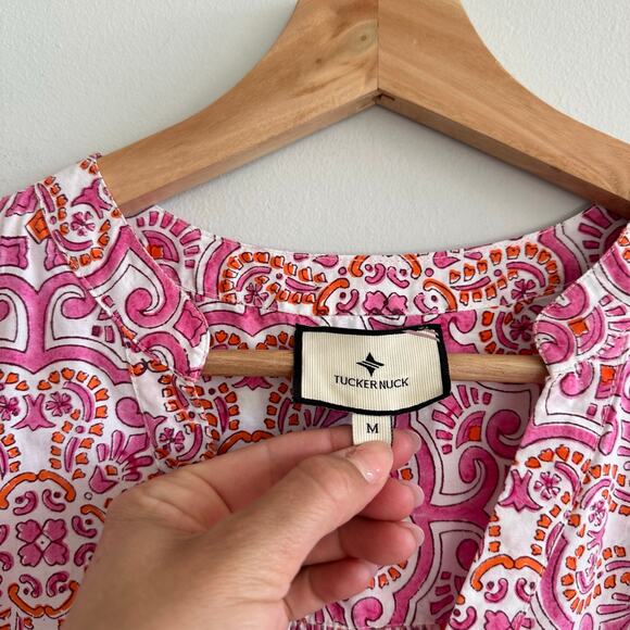 Tuckernuck Beach Block Print Kenzo Long Sleeve Dress Pink Orange M - Picture 4 of 11